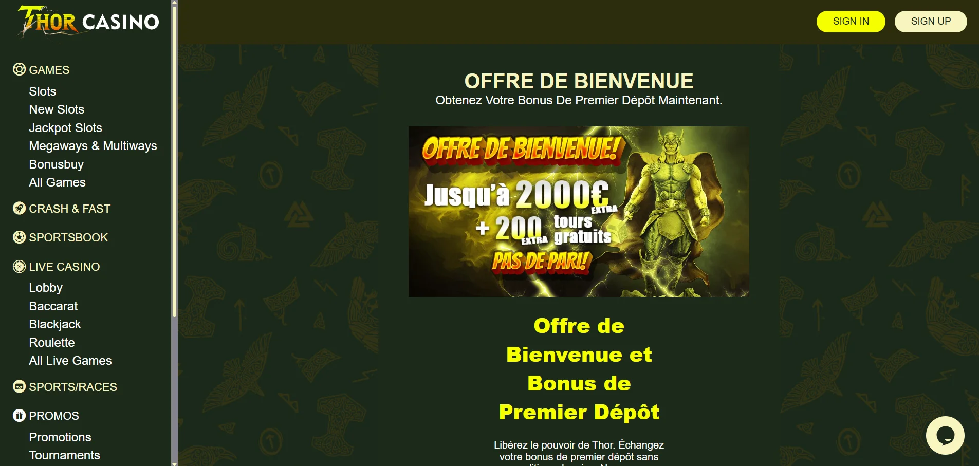 Thor Casino : bonus de bienvenue